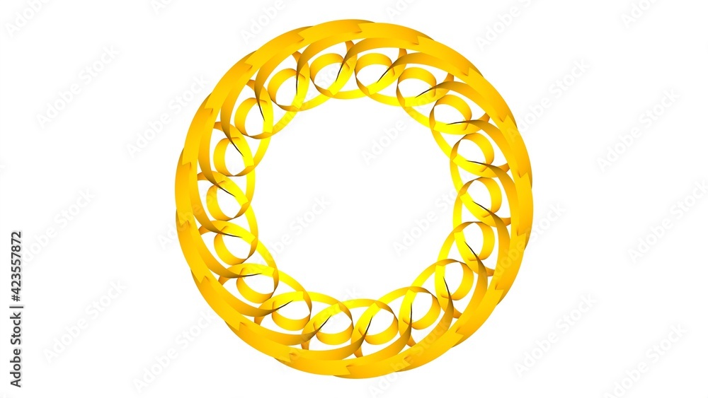 Poster yellow circular pattern from ribbons on a white background. graphic design. 3d rendering image.