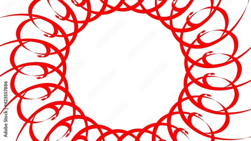 Poster red circular pattern from ribbons on a white background. graphic design. 3d rendering image.