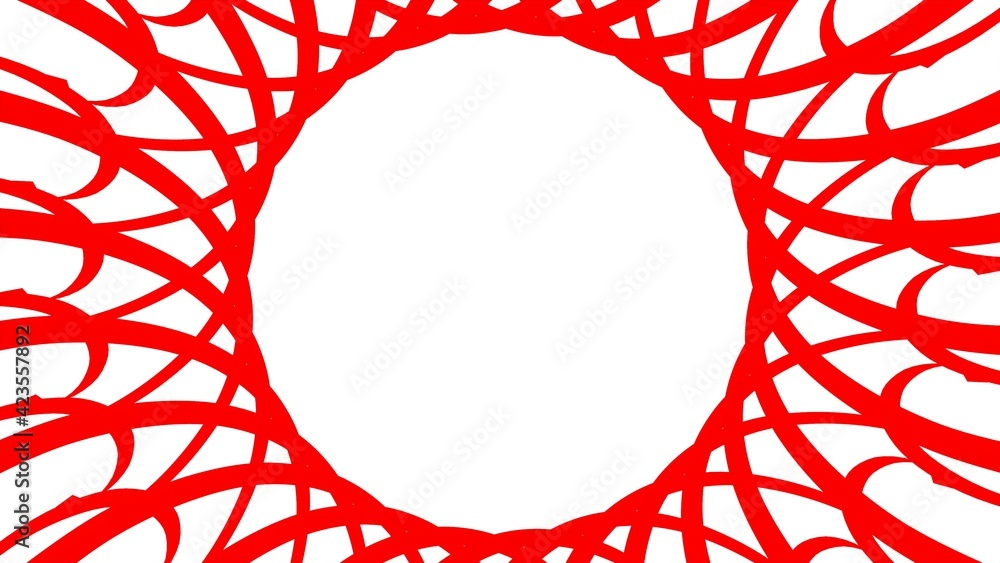Poster red circular pattern from ribbons on a white background. graphic design. 3d rendering image.