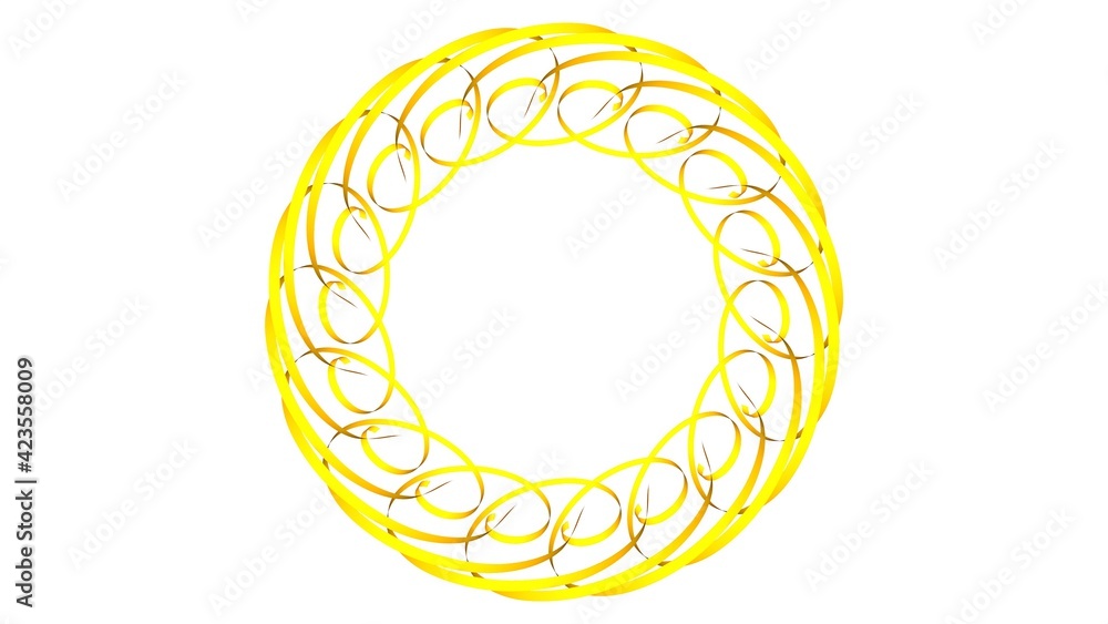 Poster yellow circular pattern from ribbons on a white background. graphic design. 3d rendering image.