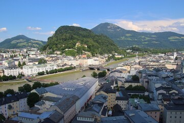 Panoramic view of the old town of Salzburg, Austria, Europe. Salzburg ist a famous international travel destination.