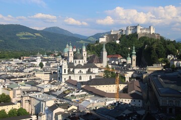 Panoramic view of the old town of Salzburg, Austria, Europe. Salzburg ist a famous international travel destination.