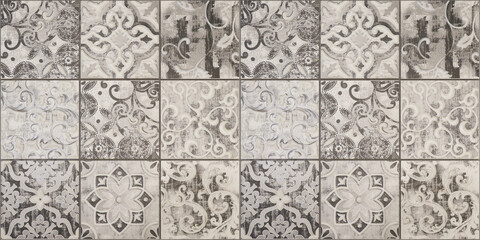Gray white bright vintage retro geometric square mosaic motif cement tiles texture background