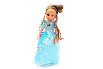 Plastic doll toy isolated on white.