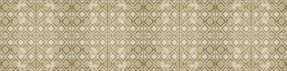 Yellow beige brown green traditional modern moroccan motif tiles wallpaper texture background - Square vintage retro concrete stone cement tiles wall with geometric pattern
