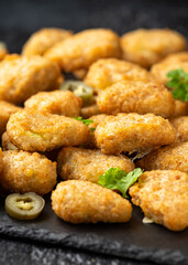 Crispy Jalapeno Popper with creamy cheese battered party food bites