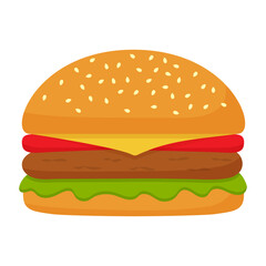 Hamburger or cheeseburger with lettuce, tomato, cheese, beef and sauce isolated on white background.