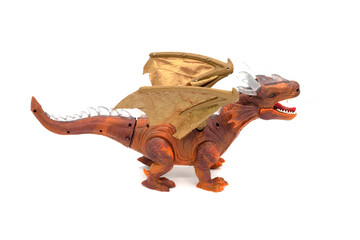 Plastic dinosaur toy isolated on white background