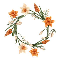 Frame with flowers. Watercolor illustration on white background isolated. Frame, an illustration for postcards, posters, textile design and other.