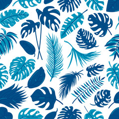 Fototapeta na wymiar Tropical seamless pattern with exotic palm leaves. Vector illustration