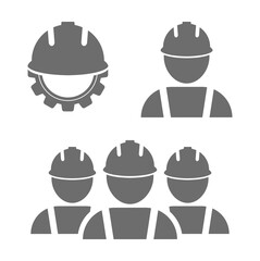 Worker with hardhat icon set