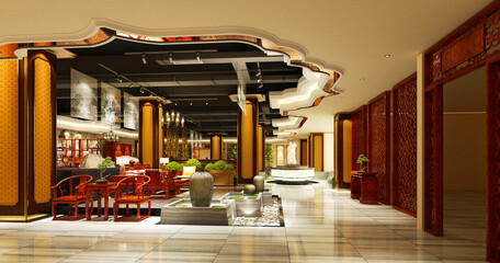 3d render of wood style cafe restaurant