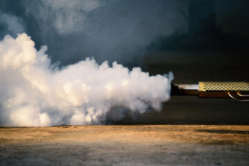 Health worker  Fumigation fogging mosquitoes carriers of dengue Zika Virus or Malaria.