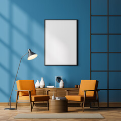 Contemporary waiting room interior with two orange armchairs