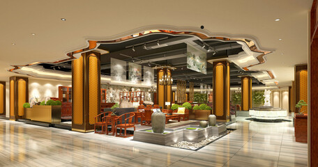 3d render of wood style cafe restaurant