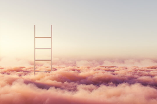 Stairway to heaven. Skyline with pink pastel clouds