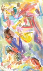 Abstract Jazz Band Water Color Art (Digital Painting) - 423563047