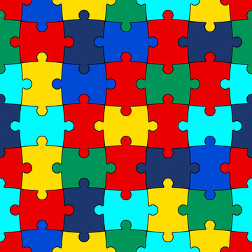 Colorful jigsaw puzzle pieces seamless pattern