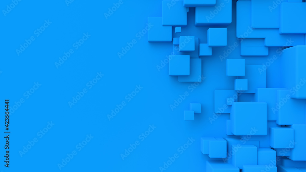 Poster cubes with random size composition. with a place for text. abstract 3d render illustration. geometri