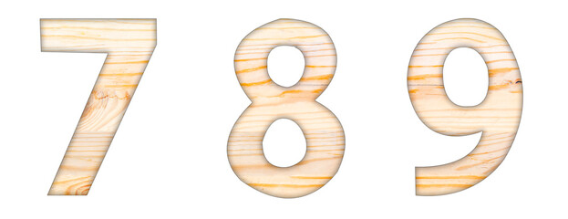 Numbers 7, 8, 9 made from a wooden board