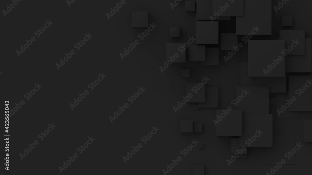 Aufkleber Cubes with random size move and grow loop. A place for text on the left. Abstract 3d render geometrical concept background.