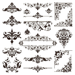 Ornamental design lace borders and corners Vector set art deco floral ornaments elements