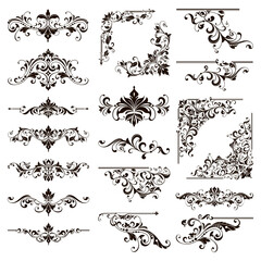 Ornamental design lace borders and corners Vector set art deco floral ornaments elements