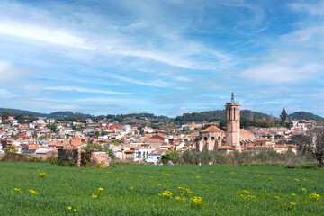 Panorama of Medieval village of Caldes de Montbui in Catalonia, Spain. Empty copy space for Editor's text.
