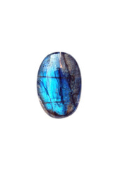 Mineral  labradorite. Polished oval stone isolated at white background. Lithotherapy for intuiton and third eye opening.