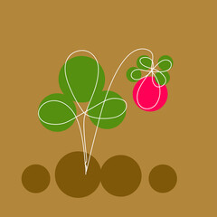 linear drawing of strawberries with a white line on a colored background. One line drawing style.