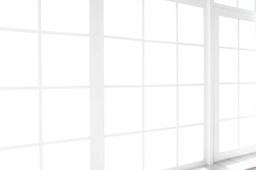 Fototapeta na wymiar Backlit window with white curtains in empty room