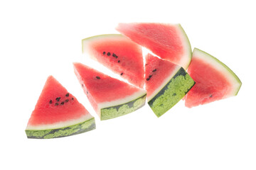 isolated delicious watermelon slices on white with copy space