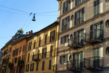 Old buildings along corso Garibaldi in Milan, Italy