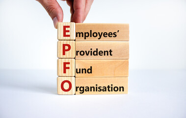 EPFO, employees provident fund organisation symbol. Wooden cubes with words 'EPFO, employees...