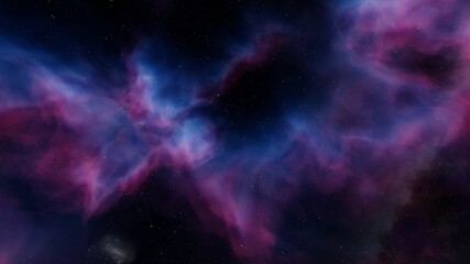 colorful space background with stars, nebula gas cloud in deep outer space 3d render