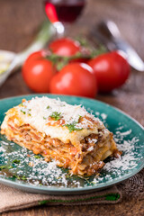 lasagna on a green plate