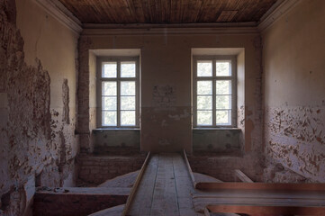 The abandoned old palace in Pilica in Poland