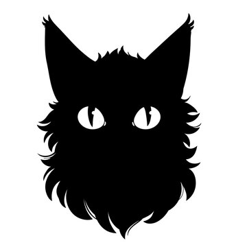 black cartoon cat head with eyes