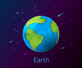 Earth. Realistic planet in outer space on the background of a starry sky. Vector illustration of globe for earth day. Perfect for designs related the astrology, astronomy, ecology, nature etc.