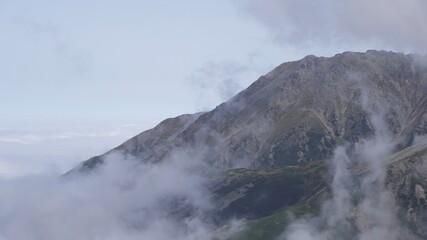 Koscielec from Kasprowy Wierch. Mountain covered in the clouds. High quality photo