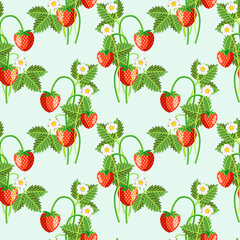 Strawberries with flowers and leaves pattern.