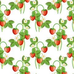 Strawberries with flowers and leaves pattern.