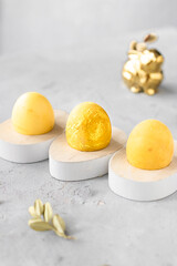 Yellow dyed Easter eggs boiled 