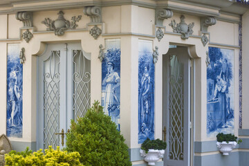 panel of azulejos in the Castle Santa Catarina in Porto, Portugal