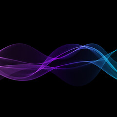 Vector abstract shiny color blue wave design element on dark background.