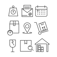 Delivery icons set. Delivery pack symbol vector elements for infographic web.