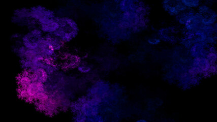Fototapeta na wymiar Abstract space illustration of blue and pink clouds and fractal stars on black background. Used for design and creativity, for screensavers.