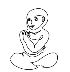 One line drawing of happy baby.
One continuous line drawing of sitting cute baby.