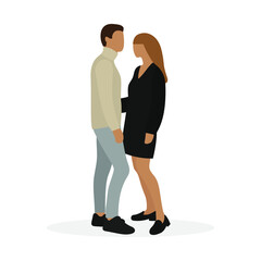 Male character and female character close to each other on white background