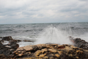 storm on the cape near the lighthouse.